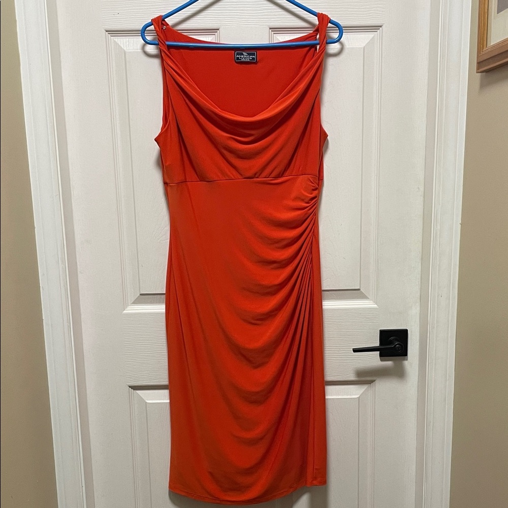 American Living | Draped | Midi Dress | Bold Orange | Sleeveless | Dress |Size M